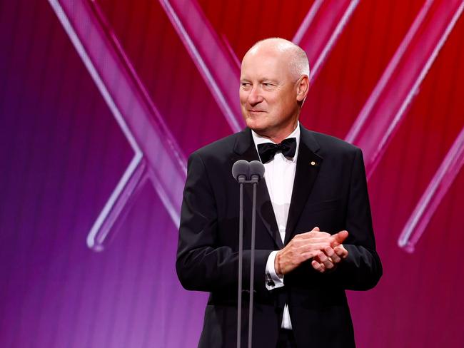 MELBOURNE, AUSTRALIA - NOVEMBER 27: Richard Goyder, Chairman of the AFL speaks during the 2023 W Awards at Crown Palladium on November 27, 2023 in Melbourne, Australia. (Photo by Dylan Burns/AFL Photos via Getty Images)