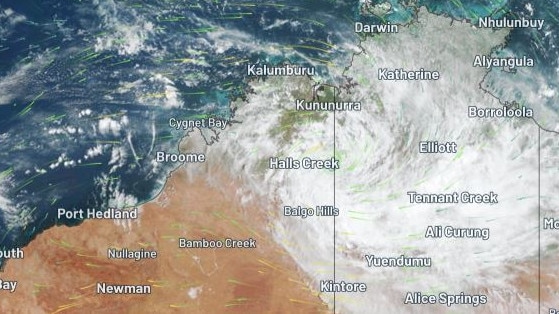 Western Australia is preparing for the fallout of Ex-Cyclone Lincoln as it drifts toward the northwest coast of the state from the Northern Territory. The ex-cyclone is currently tracking from the Gulf of Carpentaria across central NT and is set to continue leaving strong winds and heavy in its wake. Picture: WeatherZone