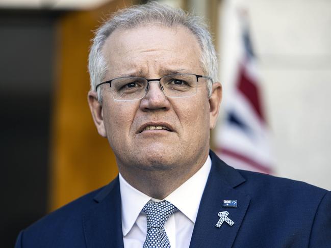 Prime Minister Scott Morrison and Treasurer Josh Frydenberg during a press conference at Parliament House in Canberra. Picture: NCA NewsWire/Gary Ramage