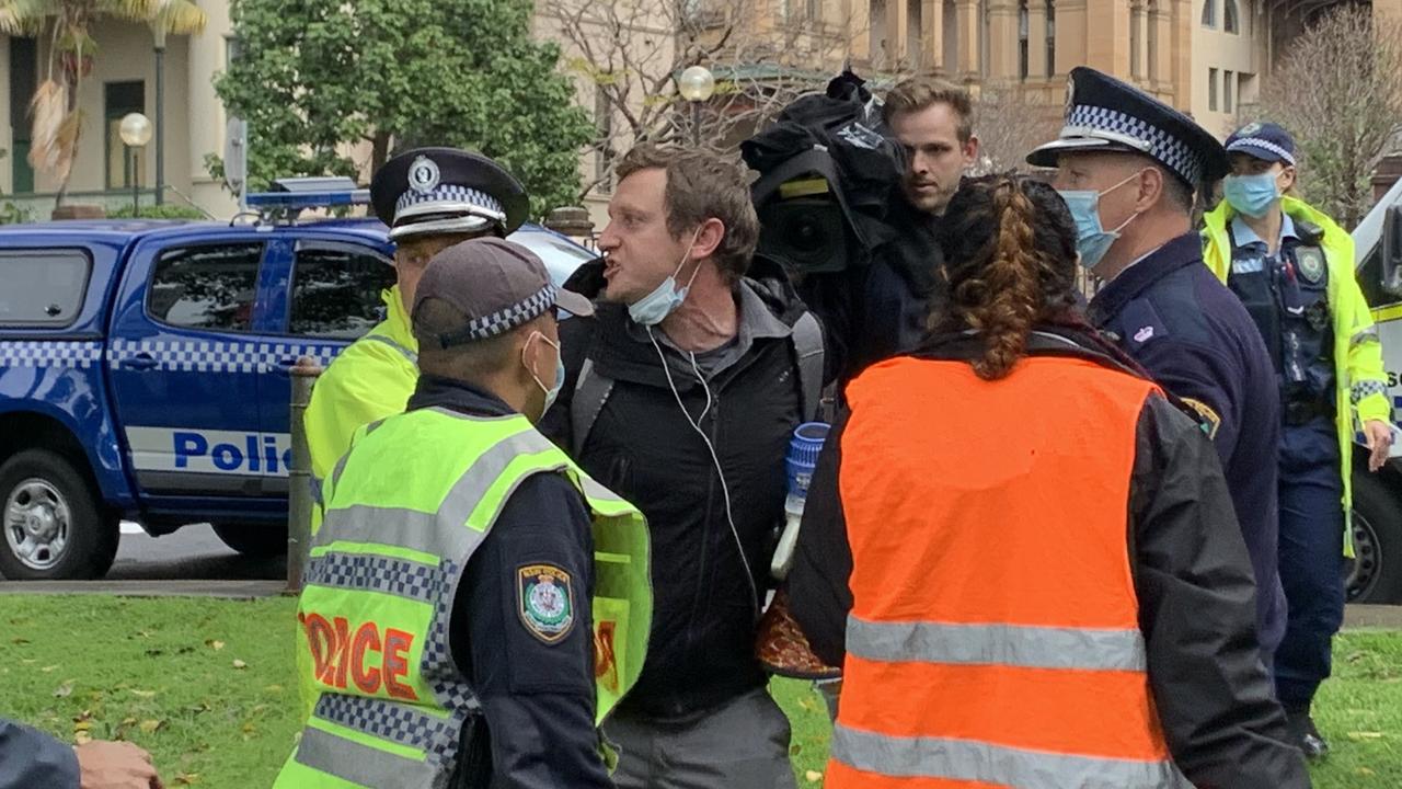 Police take away organiser Paddy Gibson at Black Lives Matter Rally 28 July 2020. Picture: Benedict Brook