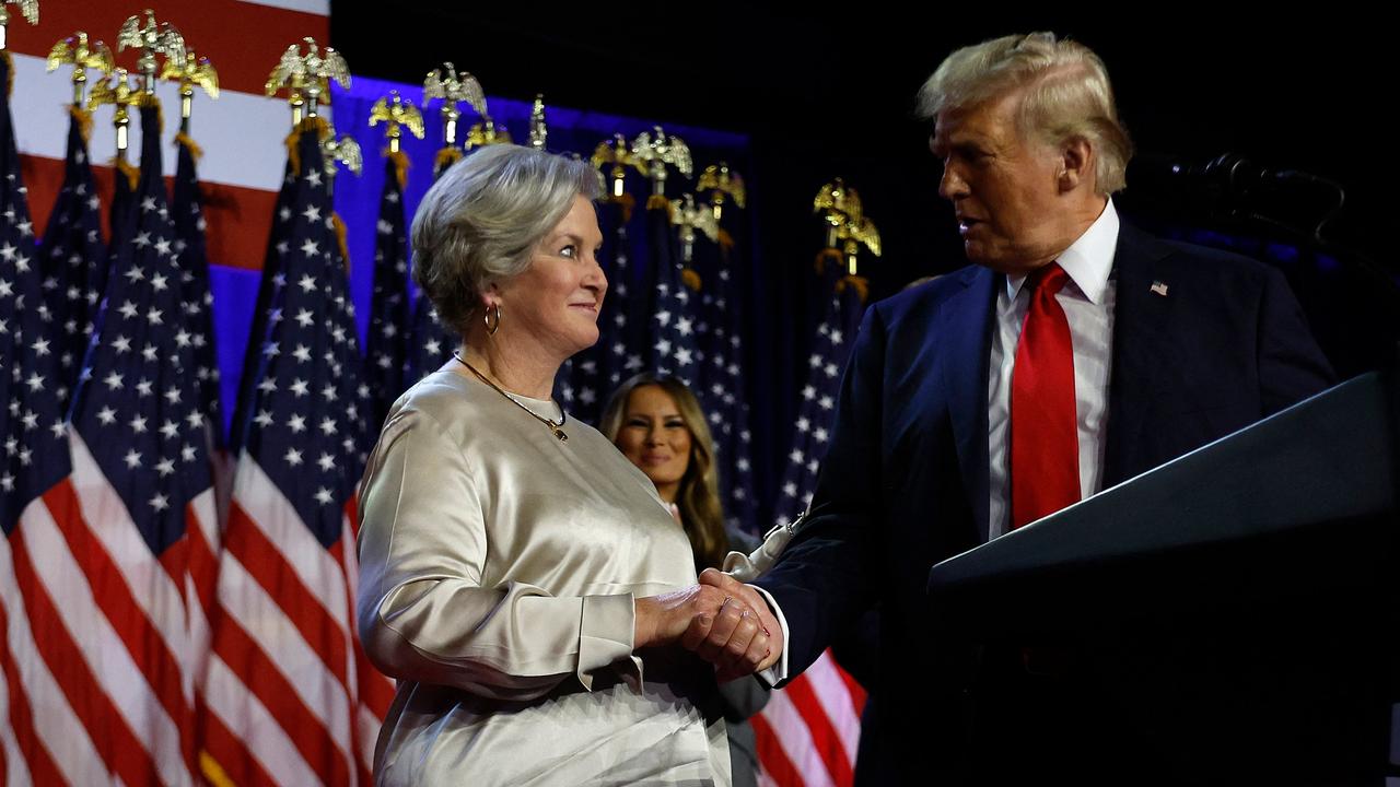 Donald Trump praises his campaign senior adviser Susie Wiles during an election night event at the Palm Beach Convention Center on November 6 in West Palm Beach, Florida. Picture: Chip Somodevilla/Getty Images North America/Getty Images via AFP