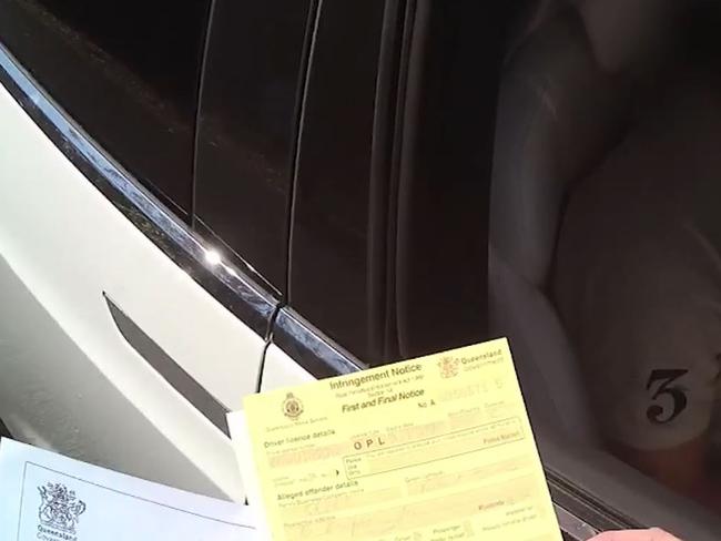 A driver of a Tesla clocked at doing 123km/h in a 60 zone was fined more than $1200, lost eight demerit points, had his licence cancelled and the plates on his car removed. Picture: QPS