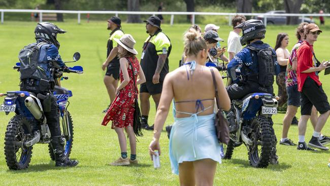 Police were seen patrolling on motorbike. Picture: NewsWire / Simon Bullard