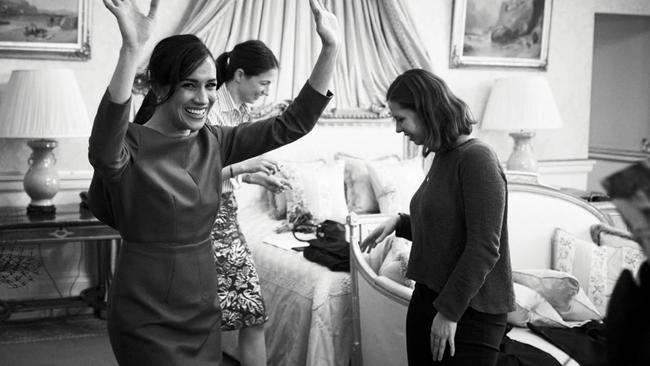 Meghan shared pictures of herself changing after their final royal engagement. Picture: Netflix