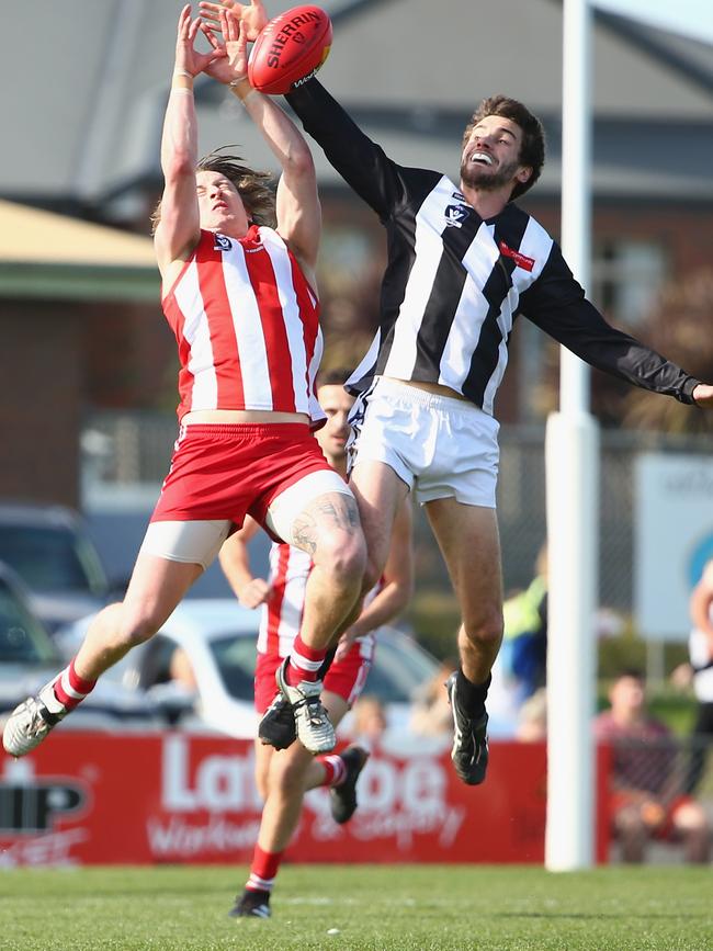 Trafalgar and Yinnar players compete during the Mid Gippsland grand final in 2018. Trafalgar has since joined the Ellinbank and District league. Picture: Getty Images