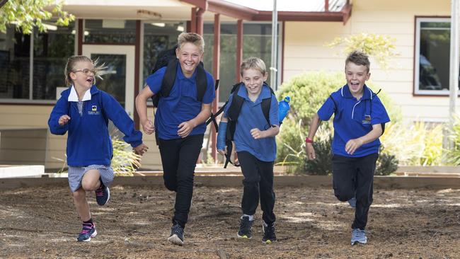 Students Emily and Aiden Buck, and Lochlan and Jackson Short, are keen to get back to school at Kangaroo Island Community Education. Picture: SIMON CROSS