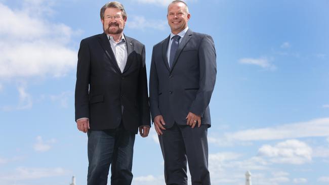 Derryn Hinch and his Justice Party candidate Stuart Grimley at the Geelong Waterfront. Picture: Peter Ristevski