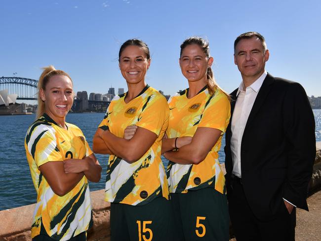 Ante Milicic Matildas Gemma Simon, Emily Gielnik and Laura Alleway Picture; Saeed Khan