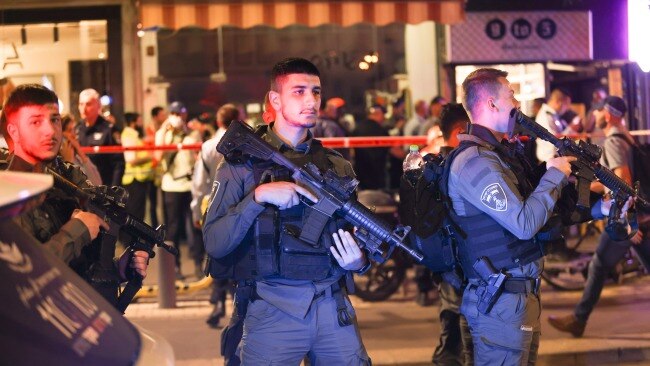 Israeli authorities say there are “indications” a shooting in Tel Aviv was a terrorist related – as the suspect remains at large. Picture: Getty Images