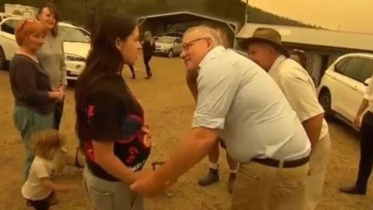 Zoey Salucci McDermott did not want to shake PM Scott Morrison’s hand after losing her home. Picture: 9 News