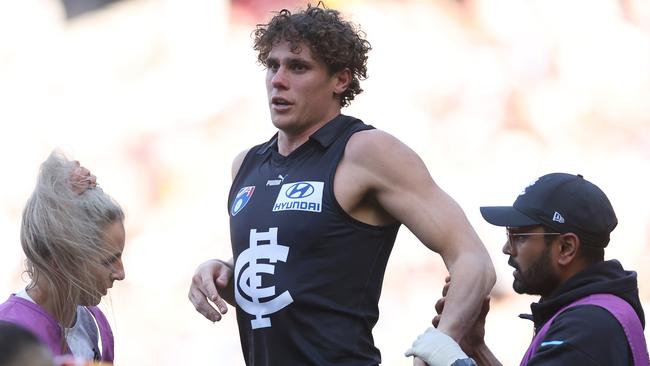 Charlie Curnow will miss a second game with the ankle injury which has affected him over the last two months of the season. Picture: Daniel Pockett / Getty Images