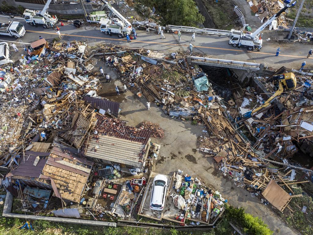 Buildings lie in ruins after they were hit by a tornado shortly before the arrival of Typhoon Hagibis in Chiba, Japan. Picture: Carl Court/Getty Images