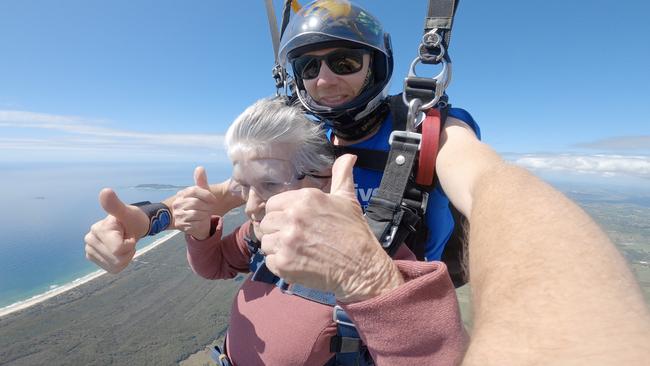 Ballina woman Mavis Austen, aged 90, went skydiving with Skydive Australia Byron Bay on Sunday, October 4, 2020.