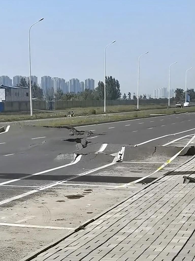 Videos showed the tarmac surging upwards as huge cracks cut through it.