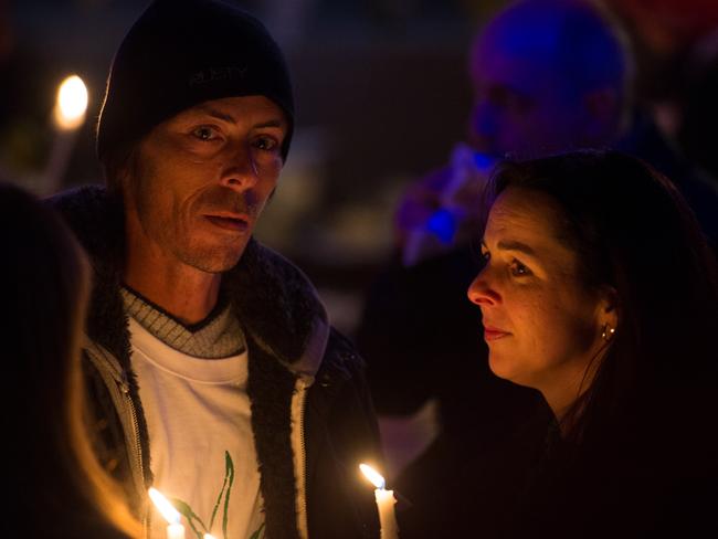 Murdered sex worker Tracy Connelly’s long term boyfriend Tony Melissovas (left) attends a candlelight vigil in Greeves Street, St Kilda in 2012. Picture: Herald Sun