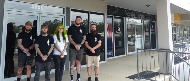 Black Dagger Tattoo team: Jamie Dove, Tyson Evans, Kat Hardaker, Dan Carmichael, Dion Jacobi. Picture: Larah Fedalto.