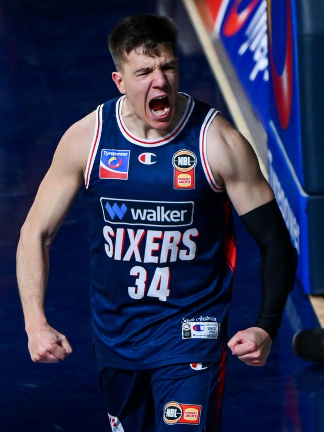 Dejan Vasiljevic of the 36ers celebrates a point. Picture: Mark Brake/Getty Images