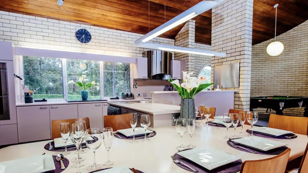 The stunning entertaining space is perfect for inviting guests over in this Coffs Harbour hinterland home.