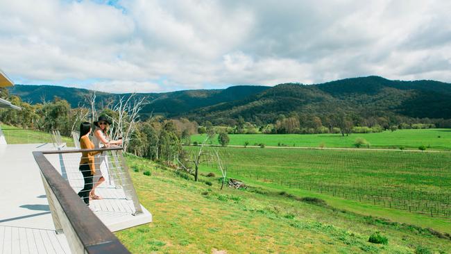 The amazing views from the balcony at the Chrismont cellar door