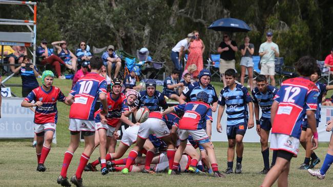 Action galleries of the junior rugby union grand finals, match played at Surfers Paradise Home Ground. Helensvale Hogs Vs Bond Uni Pirates under 14s division. Picture Mike Batterham