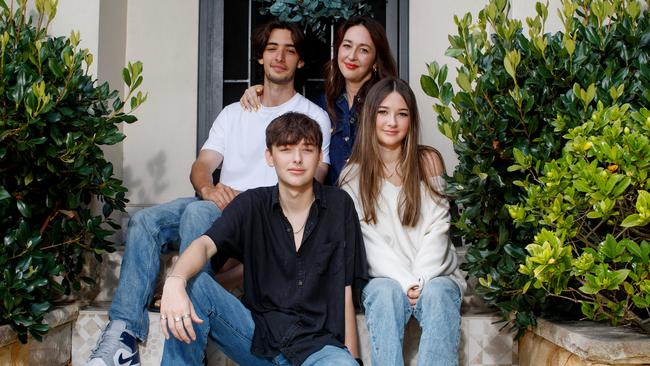 Krystal Barter with her children Riley, Jye and Bonnie at home in Sydney. Picture: Nikki Short