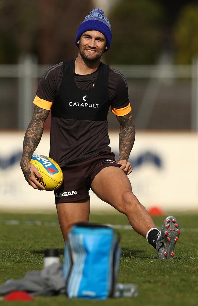 Wingard trains at Waverley Park this week in preparation for the AFL’s re-start. Picture: Getty Images