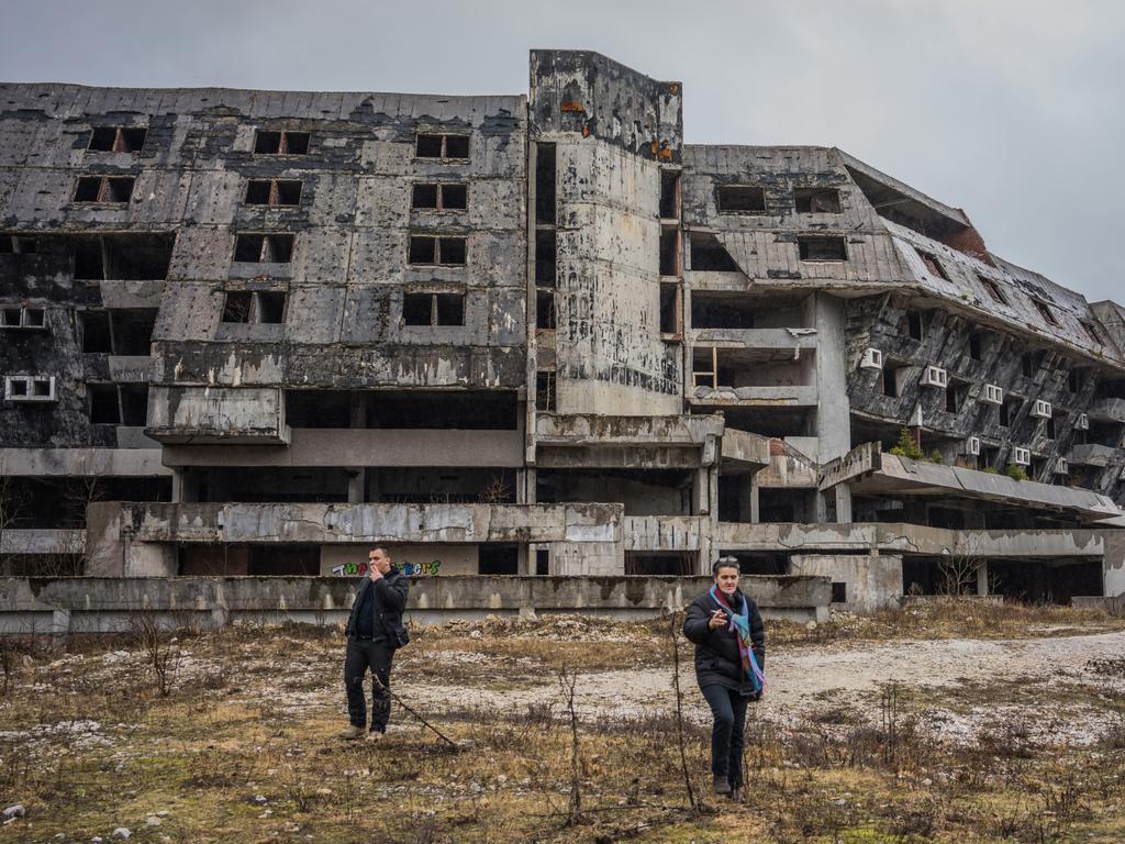 The abandoned shell of a hotel constructed for the 1984 Winter Olympics