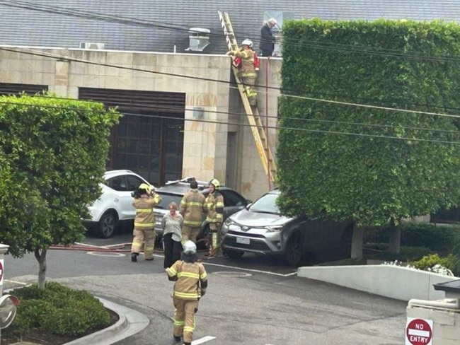 Fire crews tackle a blaze at Kooyong Lawn Tennis Club. Picture: 9News