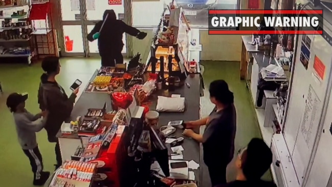 WATCH: The moment a robber wielding a machete breaks into convenience store