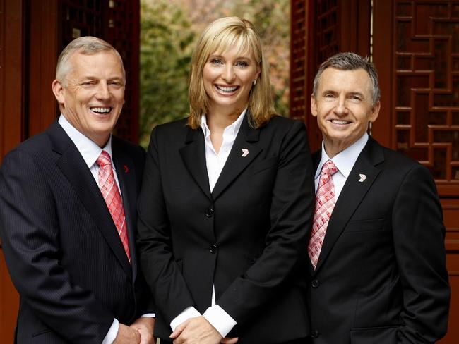 Channel Seven (7) Beijing Olympic Games commentators (L-R) Sandy Roberts, Johanna Griggs and Bruce McAvaney.