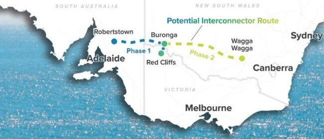 Proposed route of the EnergyConnect transmission line. Picture: Supplied