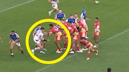 Ese'ese was penalised for this moment. Photo: Fox Sports