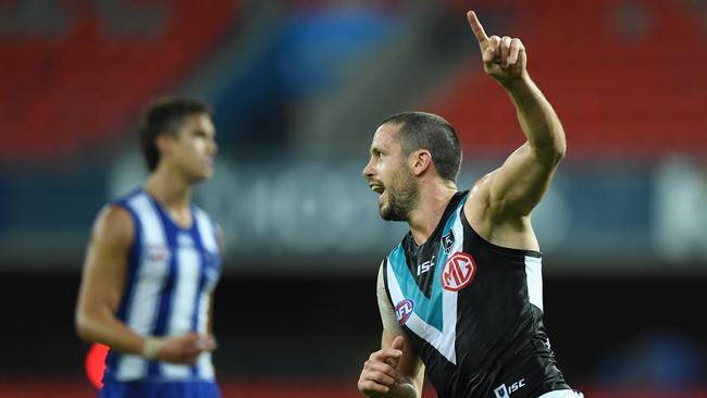 Travis Boak celebrates after a goal. Picture:Getty Images