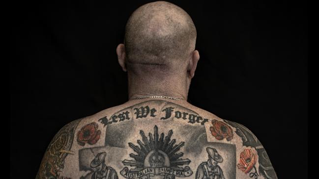 One man observes that having a tattoo is “like an icebreaker that lets people talk about it” Picture: Bob McKendry/Australian War Memorial