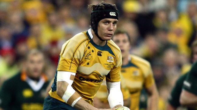 Wallabies Stephen Larkham in action against Springboks during Australia v South Africa Tri-Nations RU Test Match at Telstra Stadium, Homebush, Sydney.