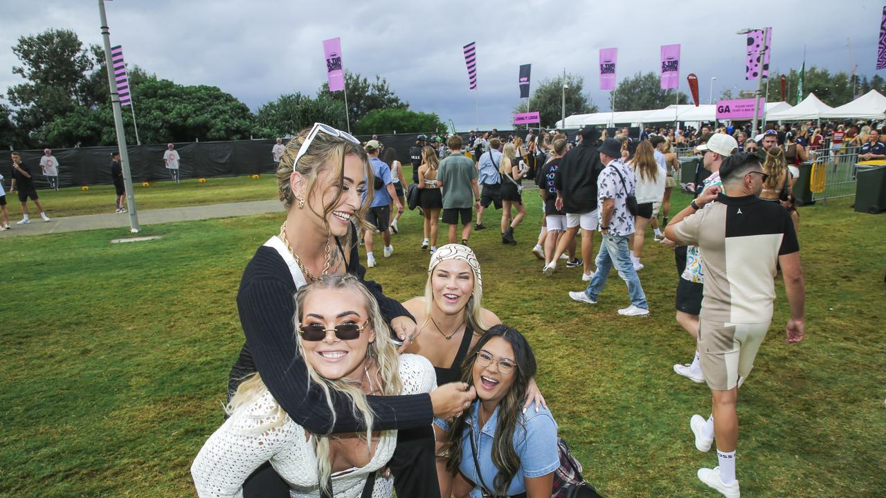 Tiarna, Karlee , Larissa and Jordyn at the Out 2 Lunch festival on the Coolangatta beachfront. Picture: Glenn Campbell