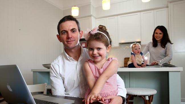 David Morgan furthered his education to boost his career. Here he is at home with wife Jacquie and kids Olivia 4 and Eloise 1. Picture: Adam Head