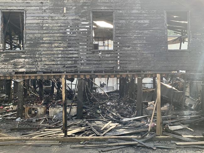 The charred remains of the house at Hamilton which was destroyed by fire last night. Photo: Isabella Magee