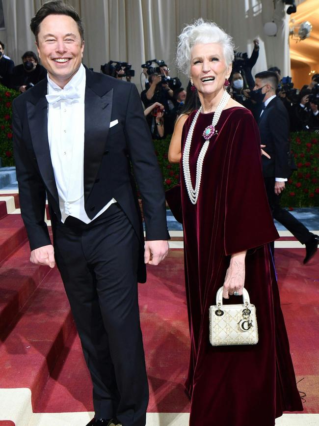 Elon Musk and his mother, supermodel Maye Musk. Picture: AFP.