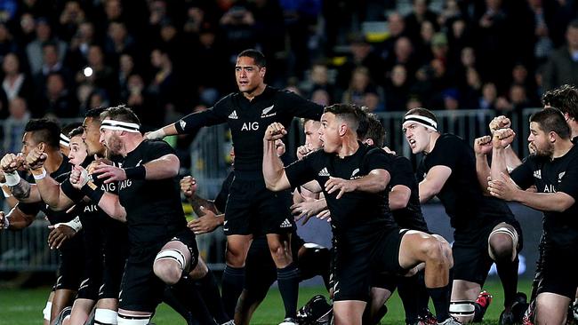 New Zealand perform the haka before the match at AMI Stadium in Christchurch.