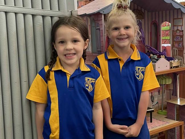 Tennile and Aria at Torquay State School for their first day of Prep.