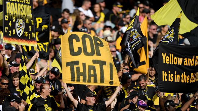 Tiger fans celebrate another goal. Pic: AAP