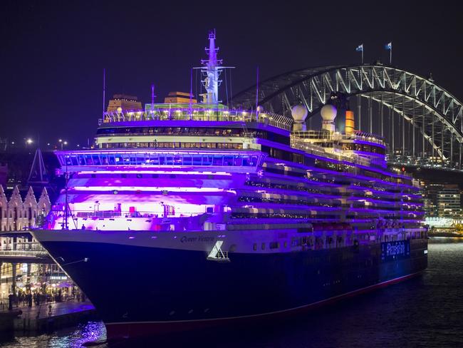 Cunard’s Queen Victoria liner taking part in International Women’s Day in Sydney Harbour. Picture: James Morgan