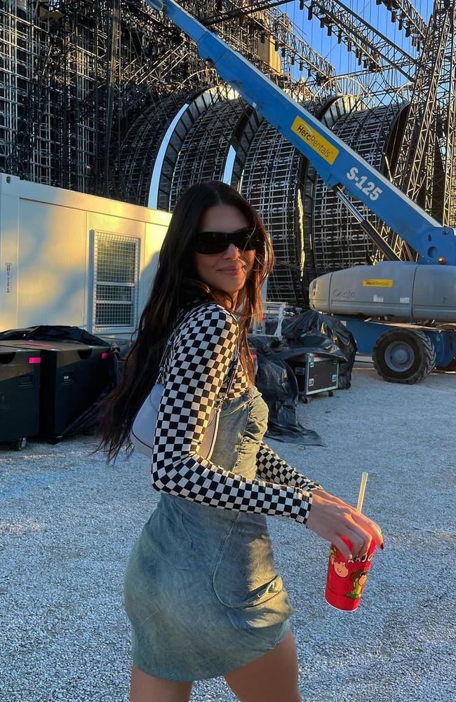 Kendall Jenner posted this photo in front of the Astroworld stage as it was being assembled.