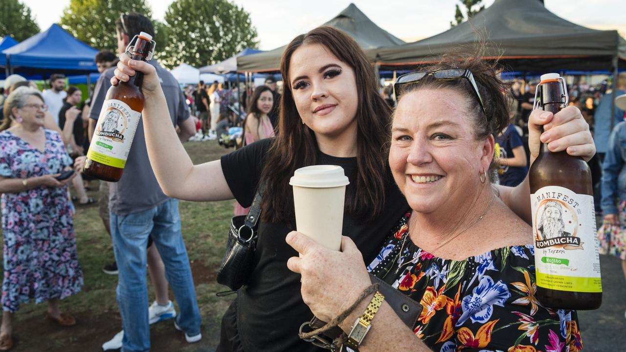 Laura-Rose Kaplick and mum Libby Blackmore with kombucha bought at Twilight Eats at the Windmills. Picture: Kevin Farmer