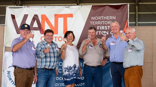 Tony Geitz, Shaun Drabsch, Sue Brosnan David Connolly, Adam Kay and Allan Myers KC, AC at the Northern Australia Cotton Gin, Katherine. Picture: Pema Tamang Pakhrin