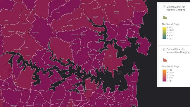 The optimal zones for charging in 2024. Picture: NSW government