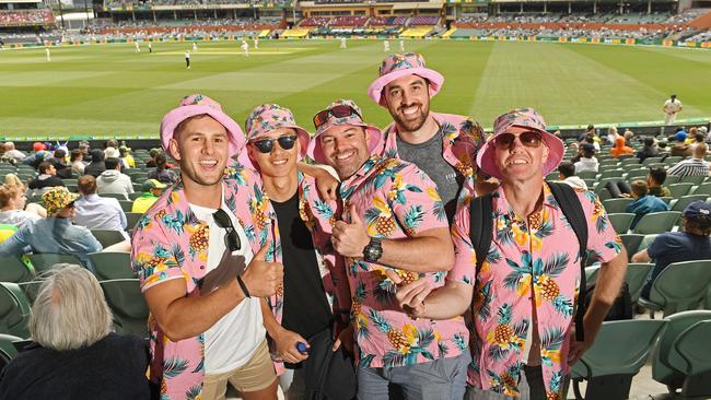 Josh Kol, Bo Roper, Alek Berry, Josh King and Michael Hassett, who all teach at the same Adelaide School. Picture: Tom Huntley