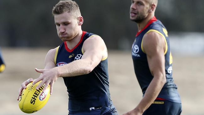 Adelaide Crows training at Football Park. Rory Laird and Cameron Ellis-Yolmen. Picture SARAH REED