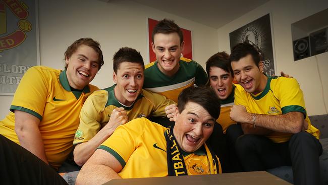 soccer mad mates Trent Cornish, left, Liam Scott, Matthew Luttrell, Damian Gill, Alex Luttrell and Robert Lapolla are ready for the World Cup telecasts